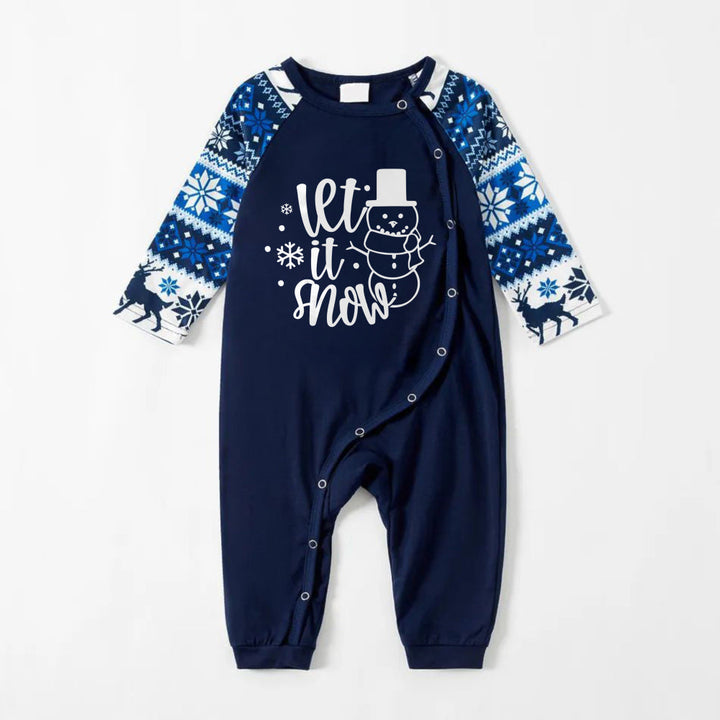 Drune | Fröhliche blaue Weihnachts-Pyjamas mit Schneemann und Slogan-Designs