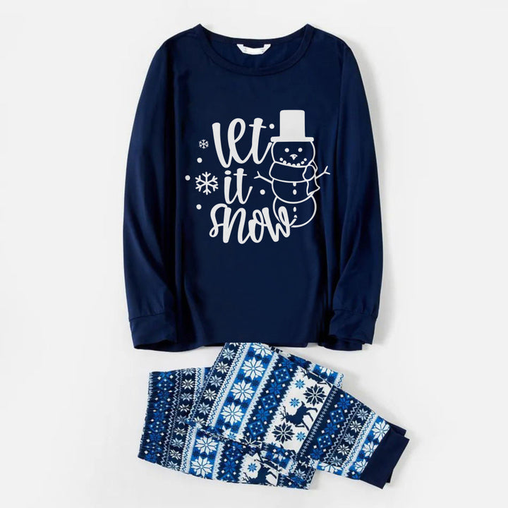 Drune | Fröhliche blaue Weihnachts-Pyjamas mit Schneemann und Slogan-Designs