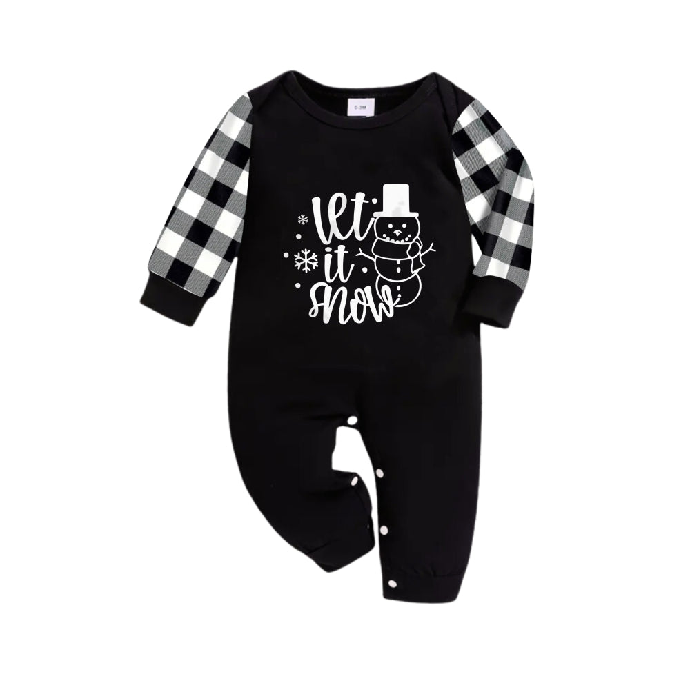 Drune | Schwarz-weißer Karierter Weihnachts-Pyjama-Set Mit "Let It Snow" Schwarz&Weiß Druck