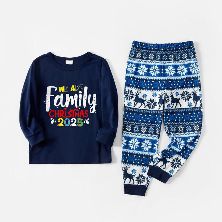 Drune | Fröhliche Blaue Weihnachten Schlafanzug-Set mit Weihnachts-Textmustern