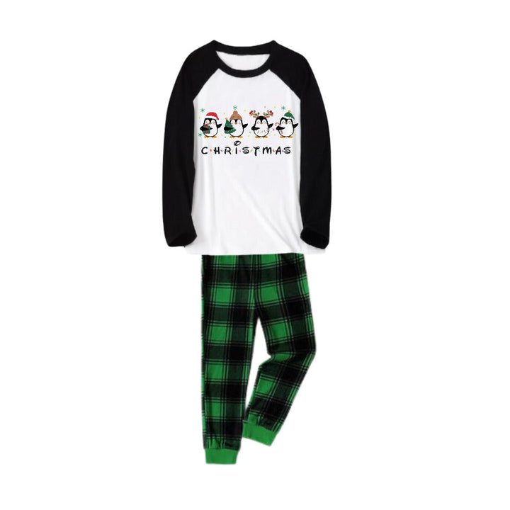 Drune | Schwarzes Raglan-Top Grünes Karomuster Weihnachts-Pyjama-Set Mit Pinguin-Druck