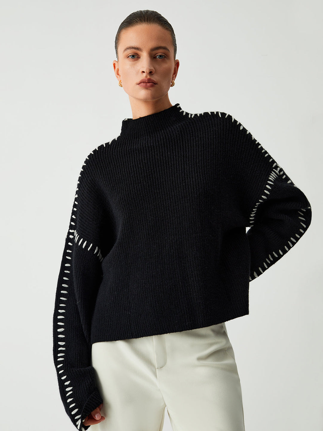 Drune | Strickpullover mit Kontrastdetails Wollmischung Elegant, Modern