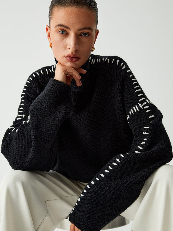 Drune | Strickpullover mit Kontrastdetails Wollmischung Elegant, Modern