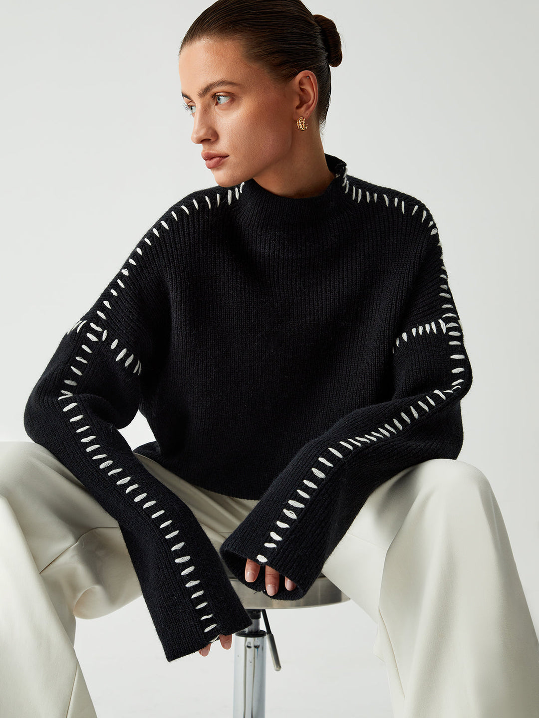 Drune | Strickpullover mit Kontrastdetails Wollmischung Elegant, Modern