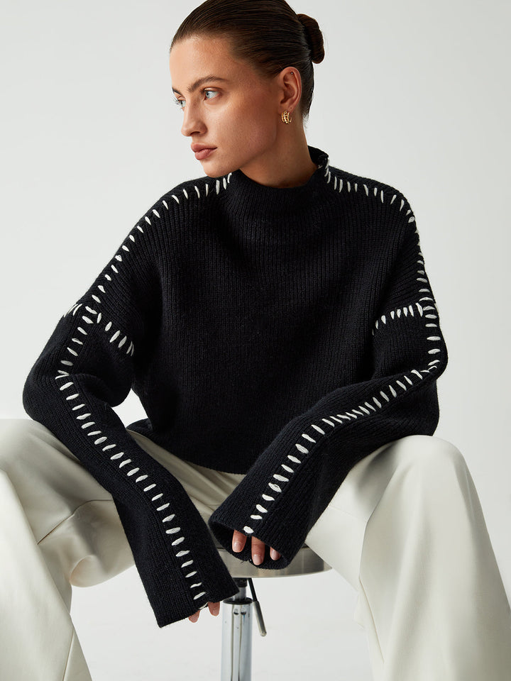 Drune | Strickpullover mit Kontrastdetails Wollmischung Elegant, Modern