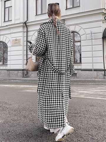 Drune | Hahnentritt Langmantel Elegante Übergröße Winteroberbekleidung