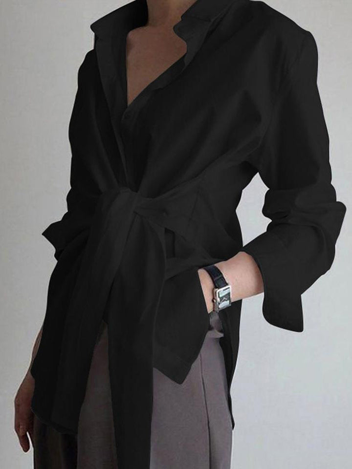 Drune | Hemd mit Bindeband in Der Taille Baumwollmischung Elegant und Zeitlos