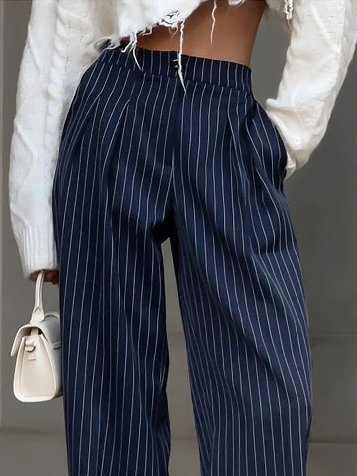 Drune | Elegante Nadelstreifen-Faltenhose mit Weitem Bein
