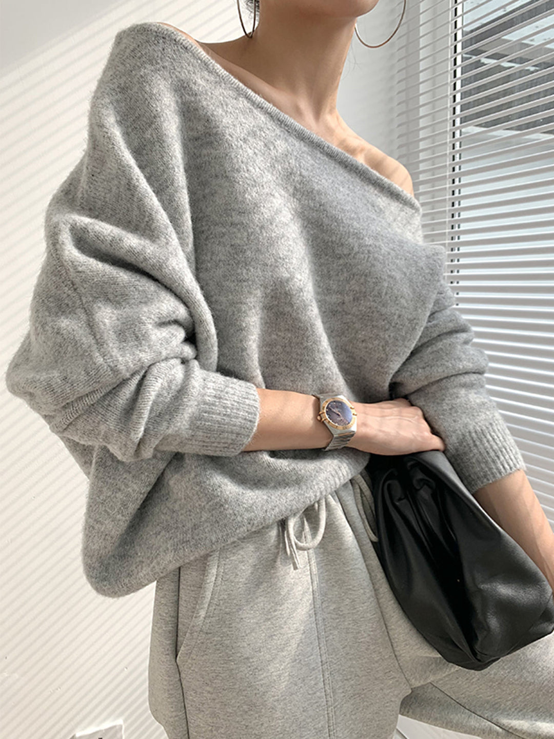 Drune | Off-shoulder Strickpullover Weiche Wollmischung Zertifizierte Eleganz