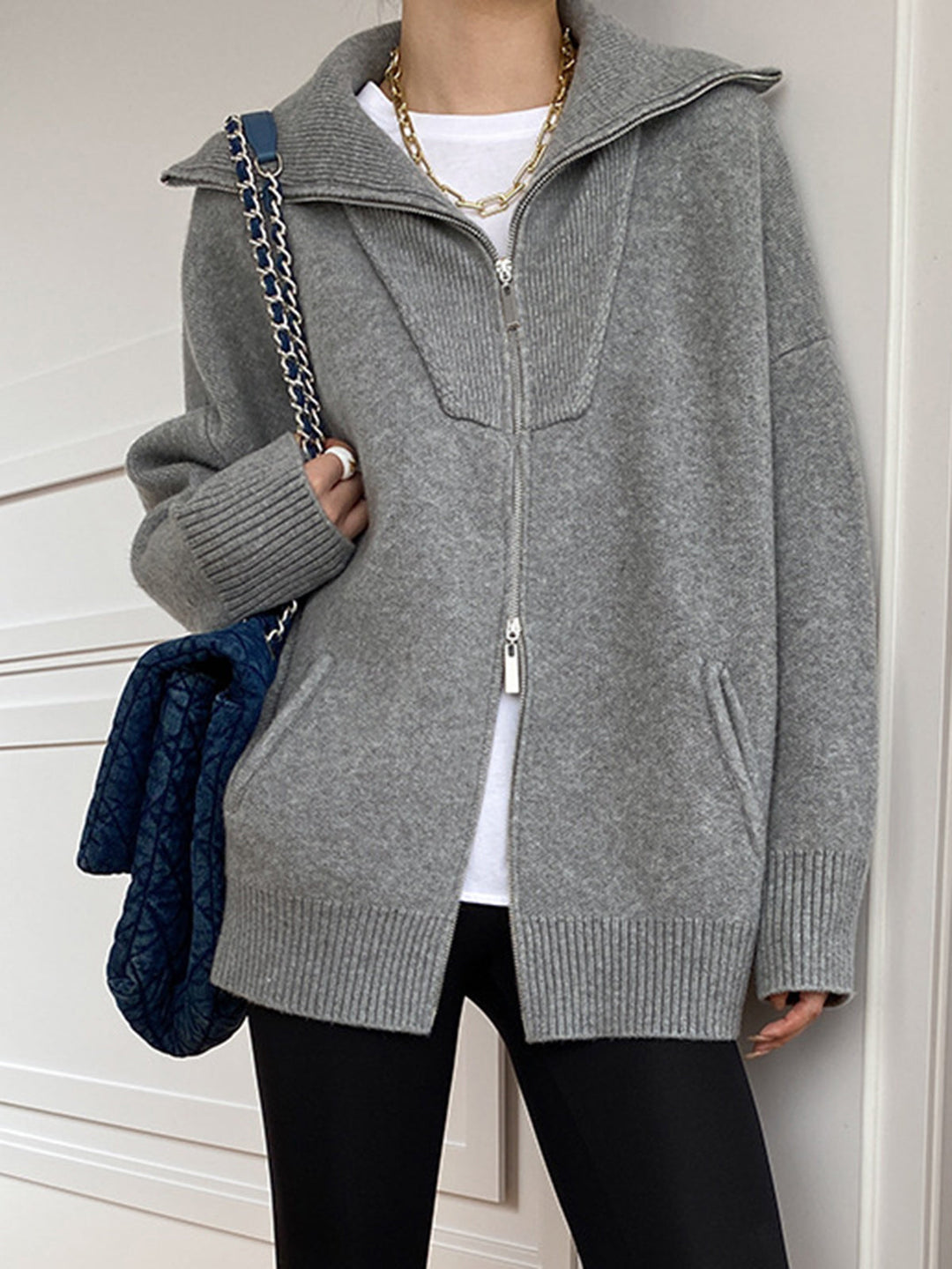 Drune | Oversized Strickjacke mit Reißverschluss Weich und Warm Lässige Eleganz
