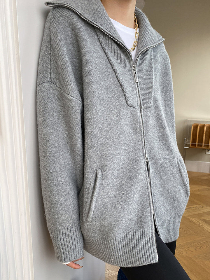 Drune | Oversized Strickjacke mit Reißverschluss Weich und Warm Lässige Eleganz