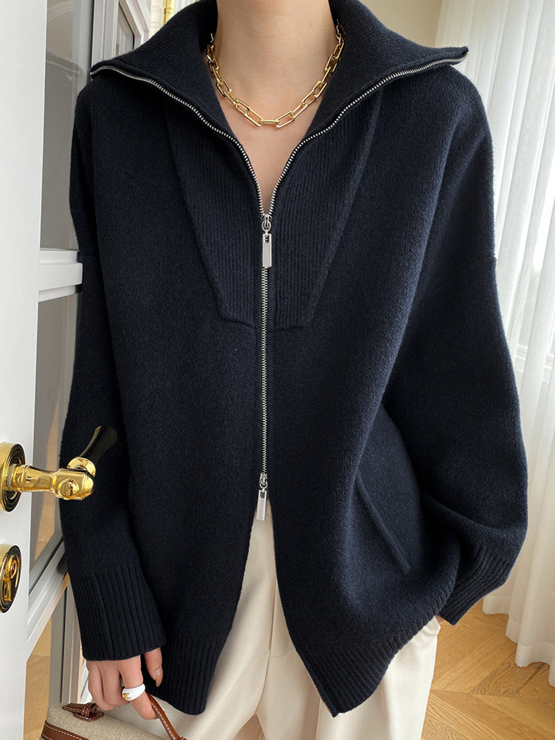 Drune | Oversized Strickjacke mit Reißverschluss Weich und Warm Lässige Eleganz