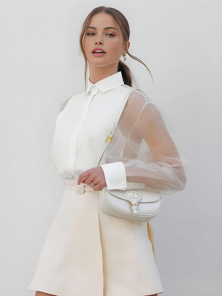 Drune | Semi Transparente Puffärmel Organza Bluse