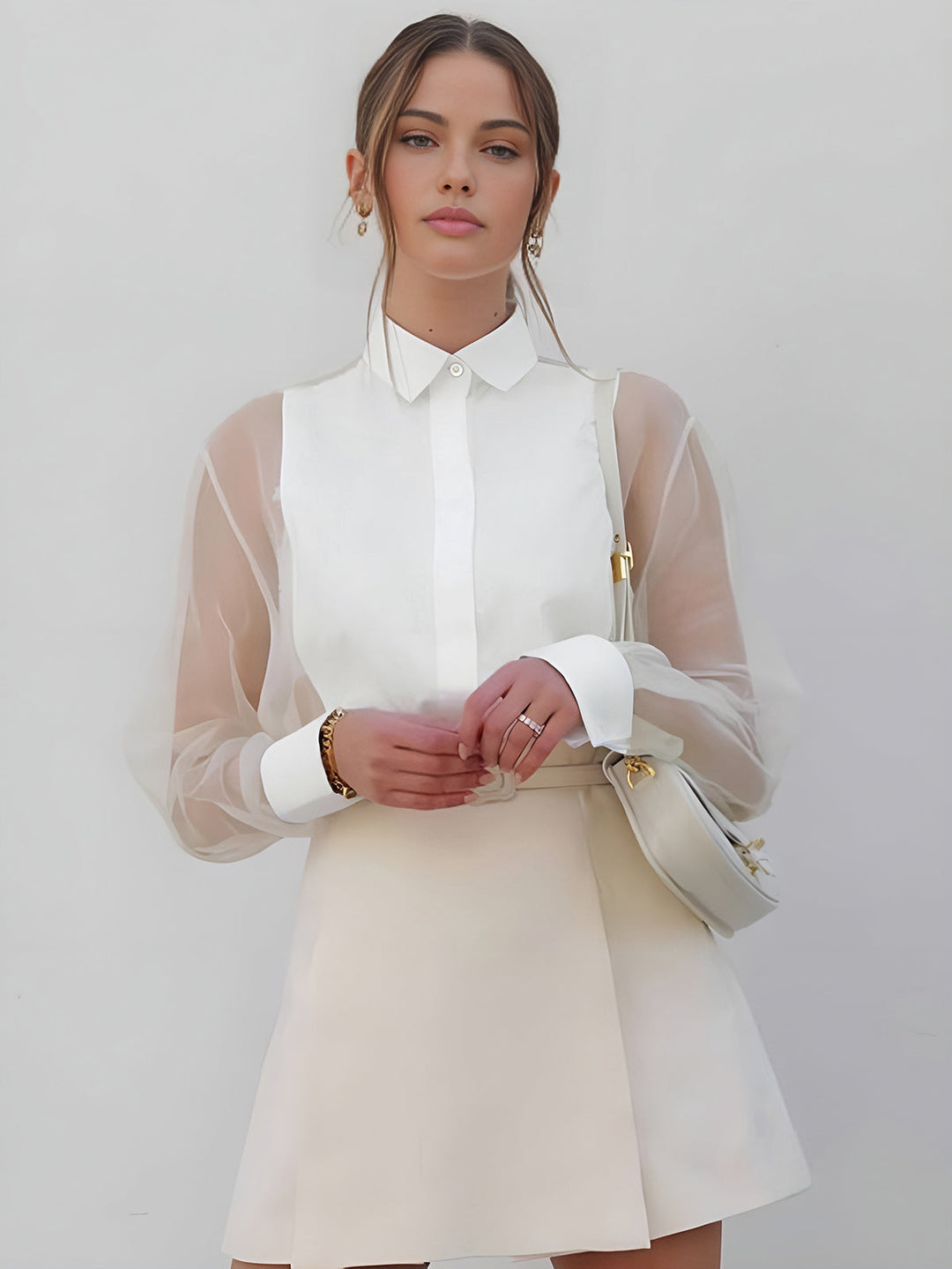 Drune | Semi Transparente Puffärmel Organza Bluse
