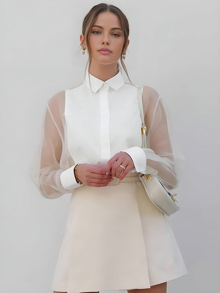 Drune | Semi Transparente Puffärmel Organza Bluse