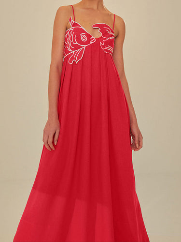 Drune | Besticktes Fisch Halbtransparentes Cami Kleid