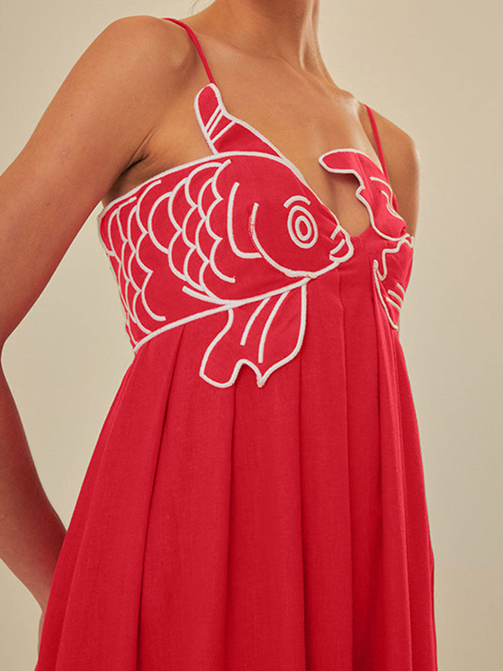 Drune | Besticktes Fisch Halbtransparentes Cami Kleid