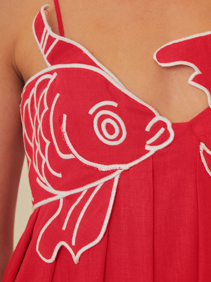 Drune | Besticktes Fisch Halbtransparentes Cami Kleid