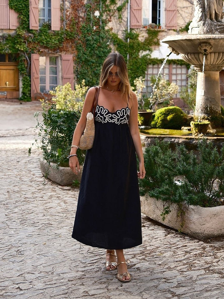 Drune | Besticktes Rüschenträgerlanges Kleid