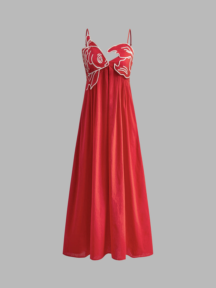 Drune | Besticktes Fisch Halbtransparentes Cami Kleid