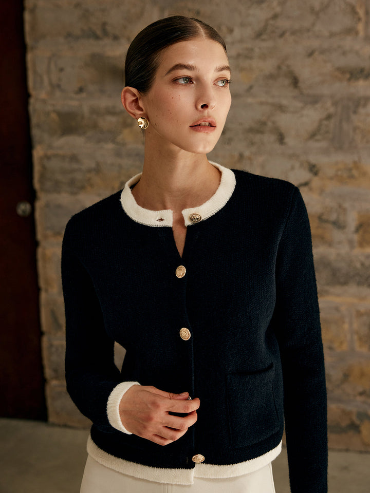 Drune | Damen-Cardigan mit Kontrastbesatz