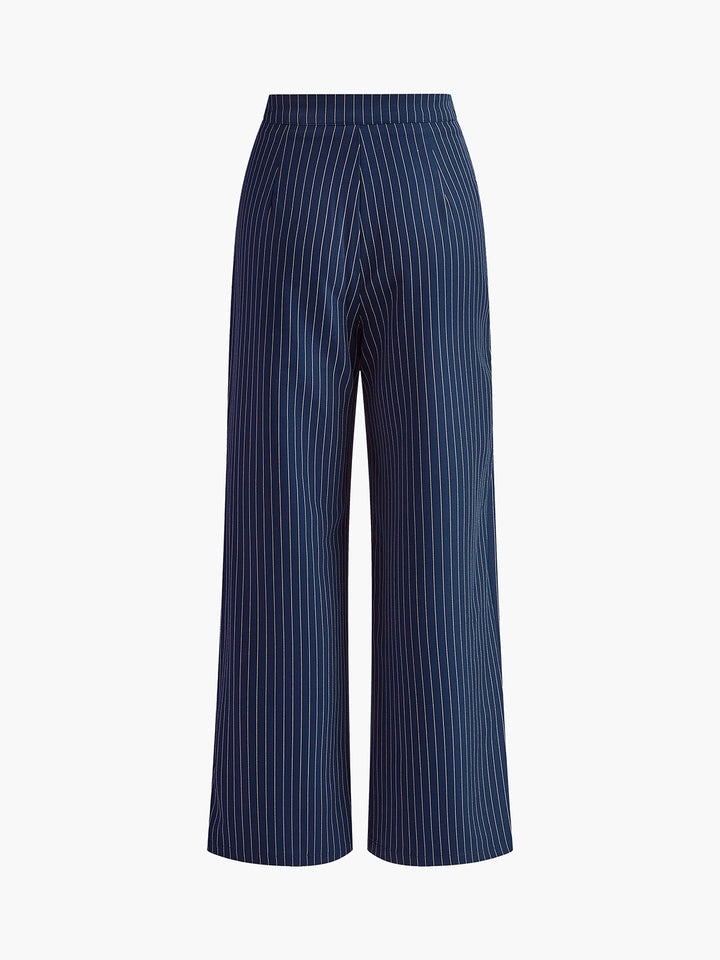Drune | Elegante Nadelstreifen-Faltenhose mit Weitem Bein
