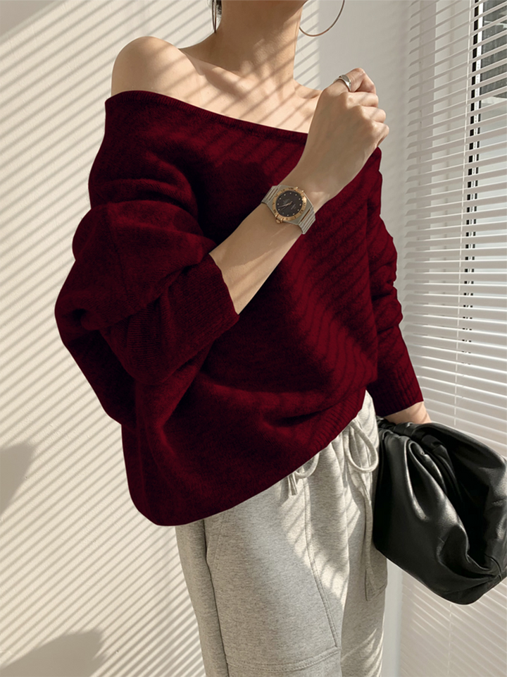 Drune | Off-shoulder Strickpullover Weiche Wollmischung Zertifizierte Eleganz
