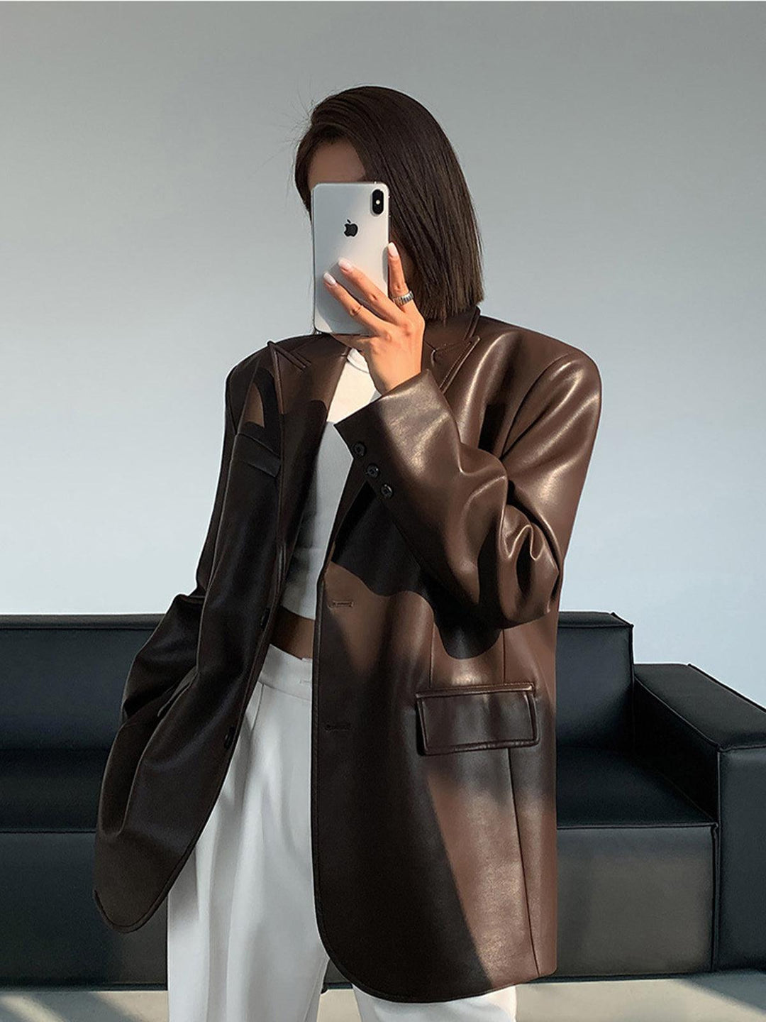 Damen Vielseitiger Lederblazer