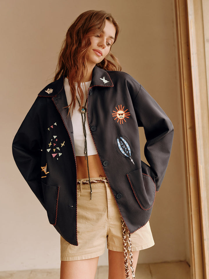 Drune | Bestickte Reversjacke