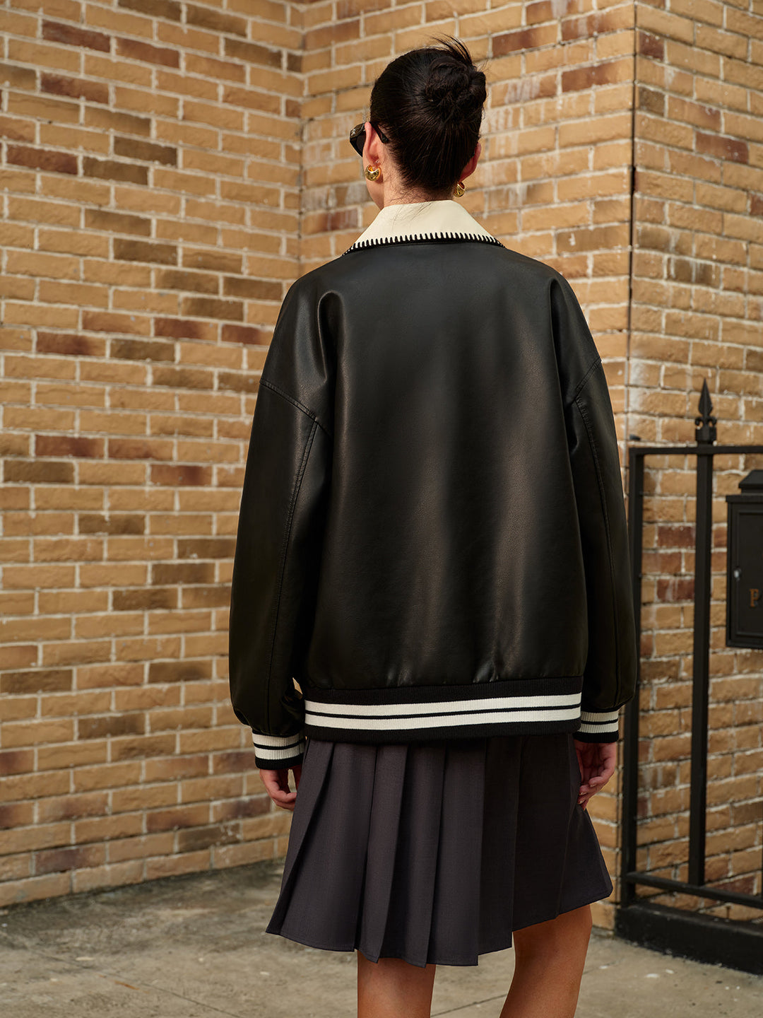 Drune | Kragen PU-Leder Bomberjacke