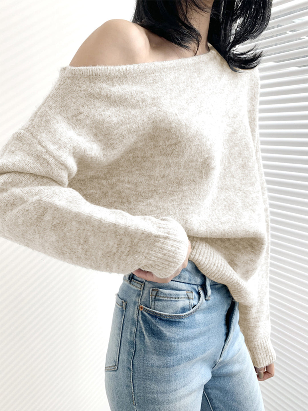 Drune | Off-shoulder Strickpullover Weiche Wollmischung Zertifizierte Eleganz