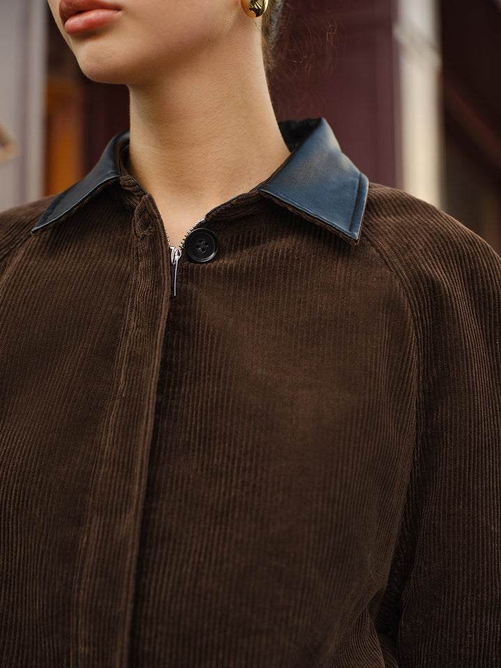 Drune | Kragen Cord-Jacke mit Reißverschluss