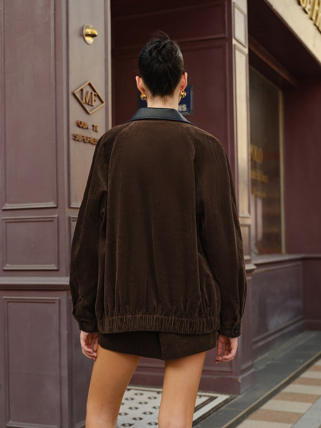 Drune | Kragen Cord-Jacke mit Reißverschluss