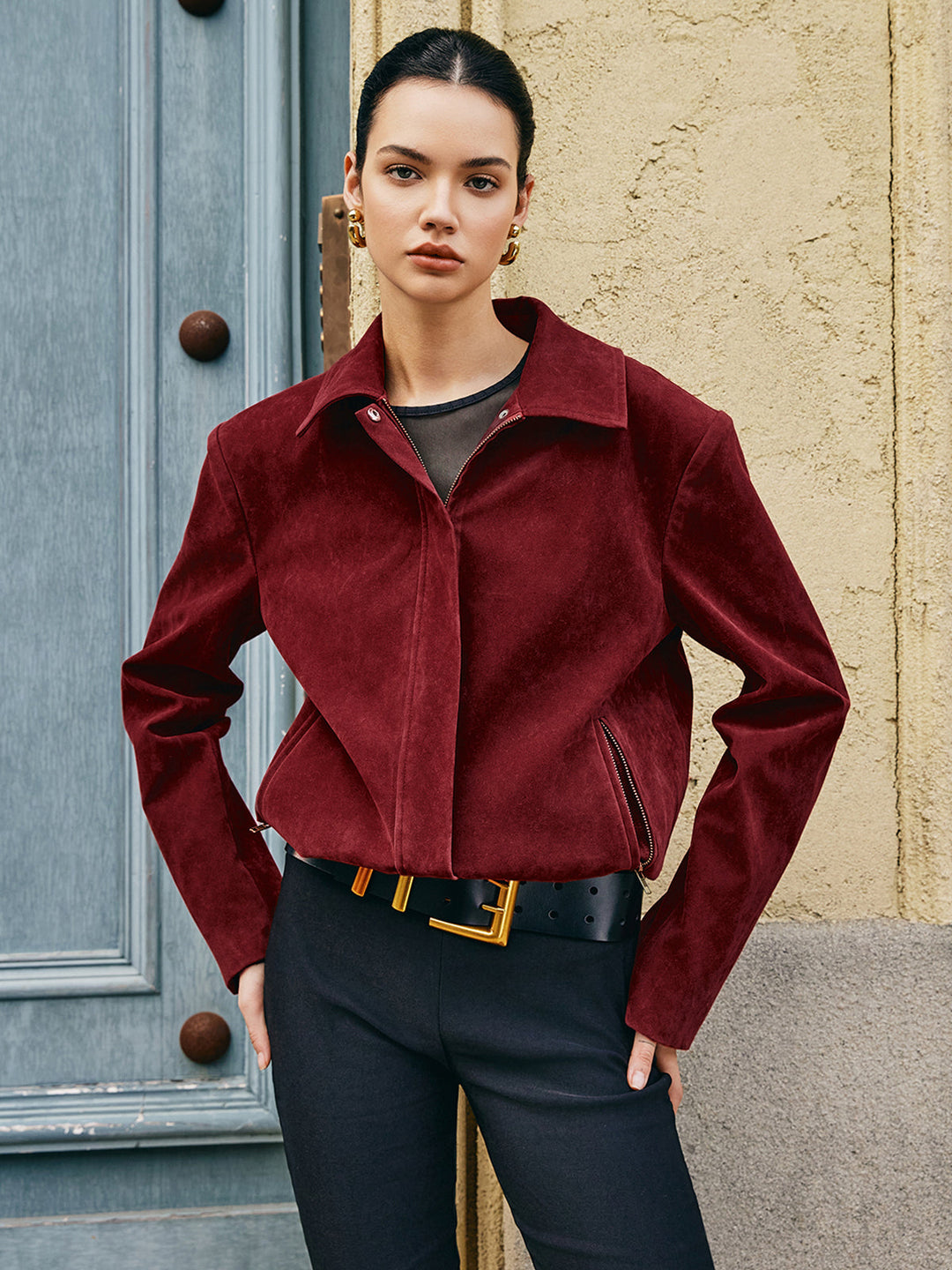 Drune | Taschen Revers Wildlederjacke