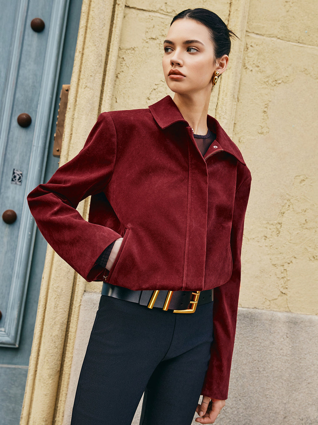 Drune | Taschen Revers Wildlederjacke