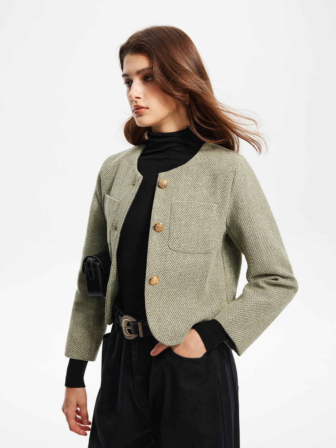 Drune | Hals Taschen Tweedjacke
