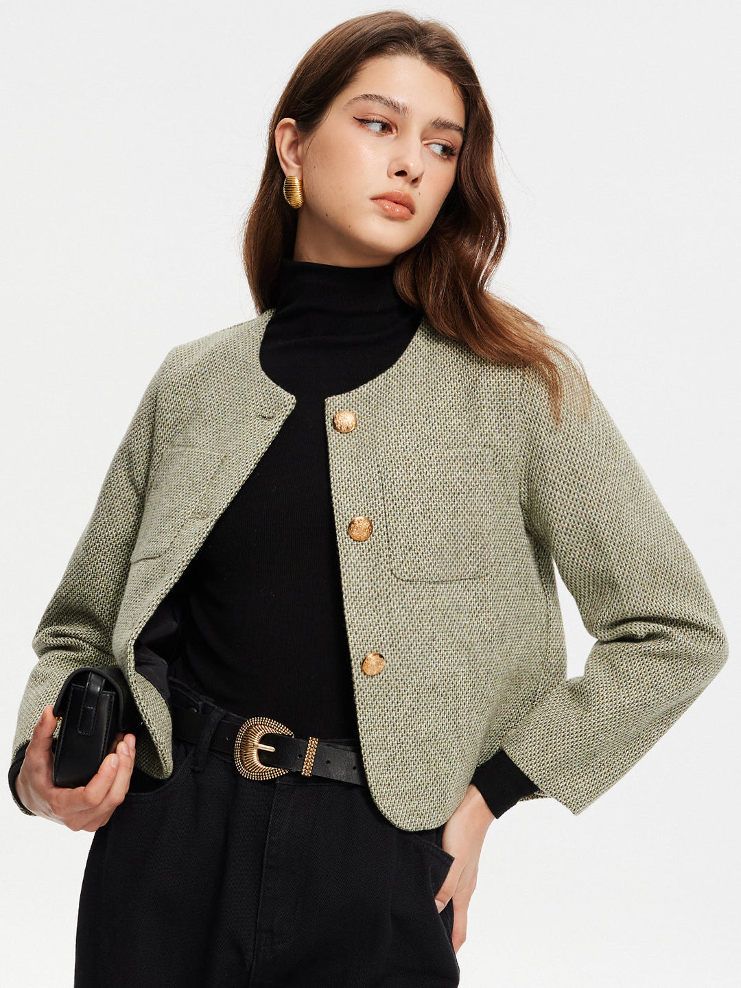 Drune | Hals Taschen Tweedjacke