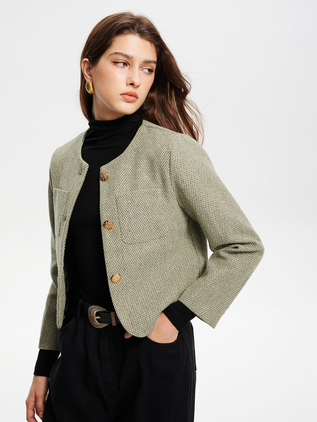 Drune | Hals Taschen Tweedjacke