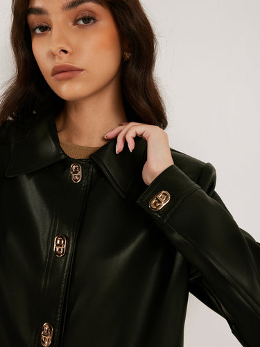 Drune | Knopf PU Leder Kurze Jacke