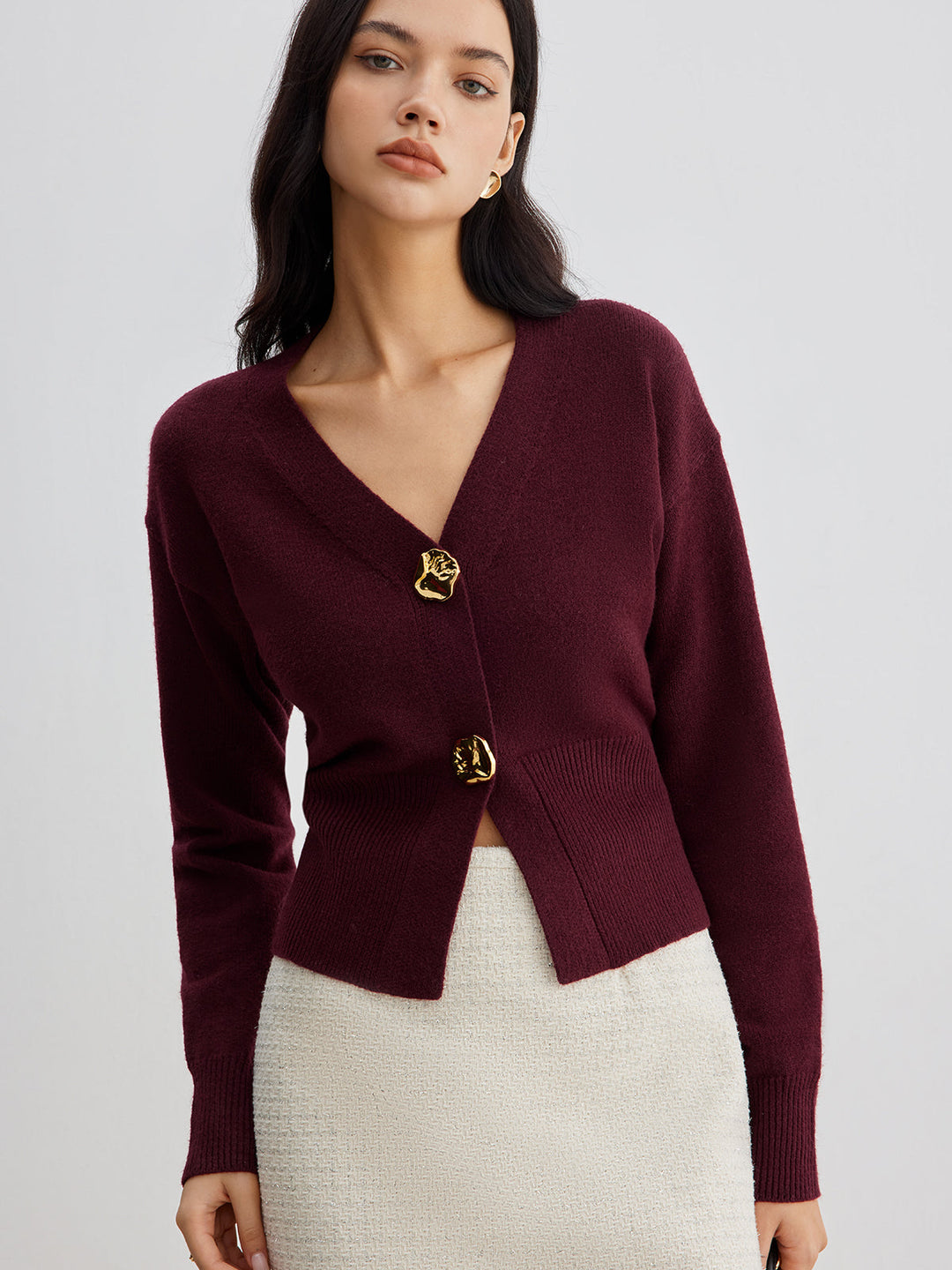 Drune | Eleganter Metallknopf Kurzer Strickjacke