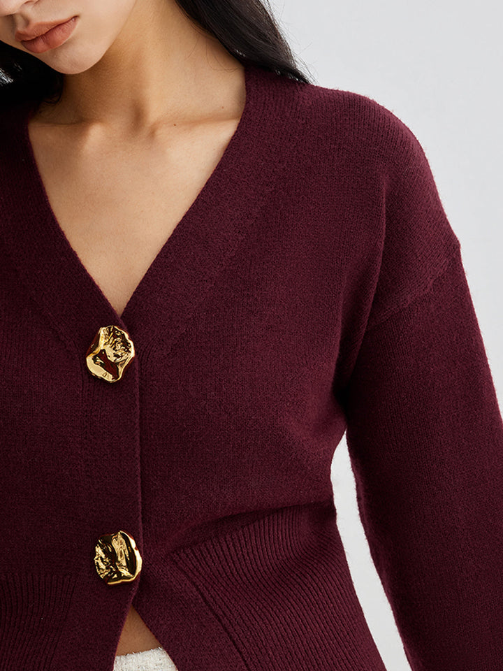 Drune | Eleganter Metallknopf Kurzer Strickjacke
