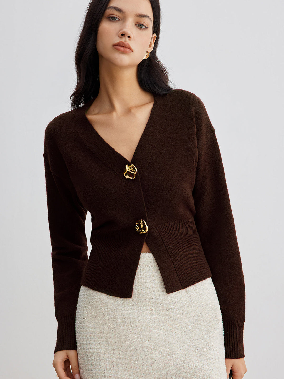 Drune | Eleganter Metallknopf Kurzer Strickjacke