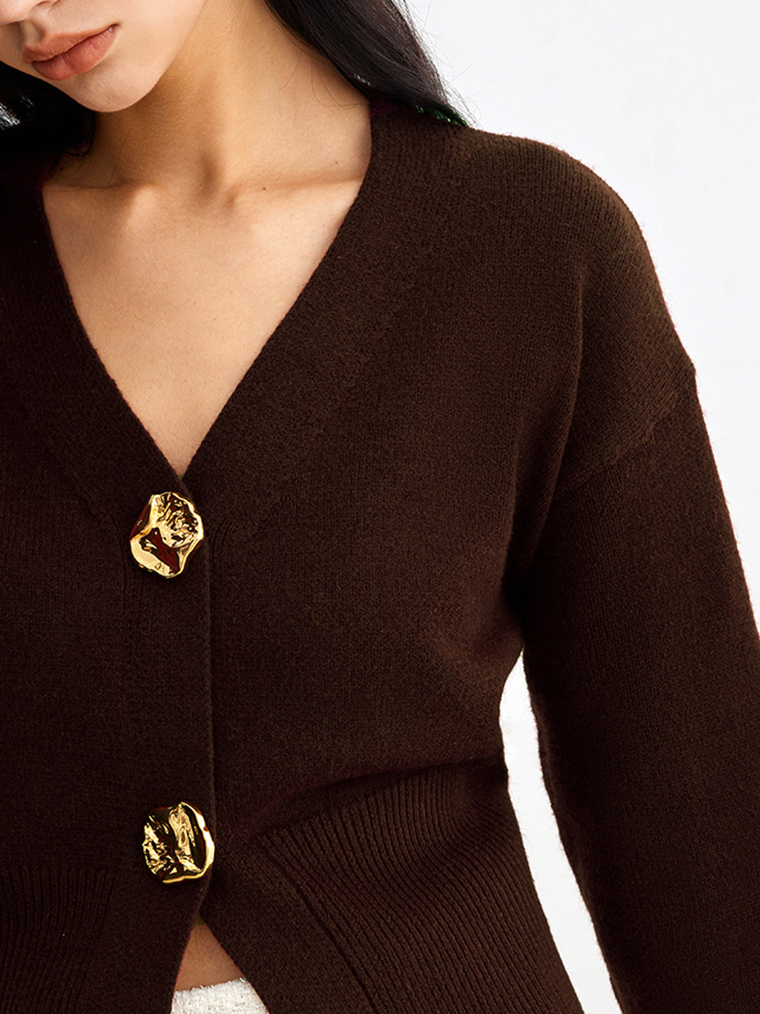Drune | Eleganter Metallknopf Kurzer Strickjacke