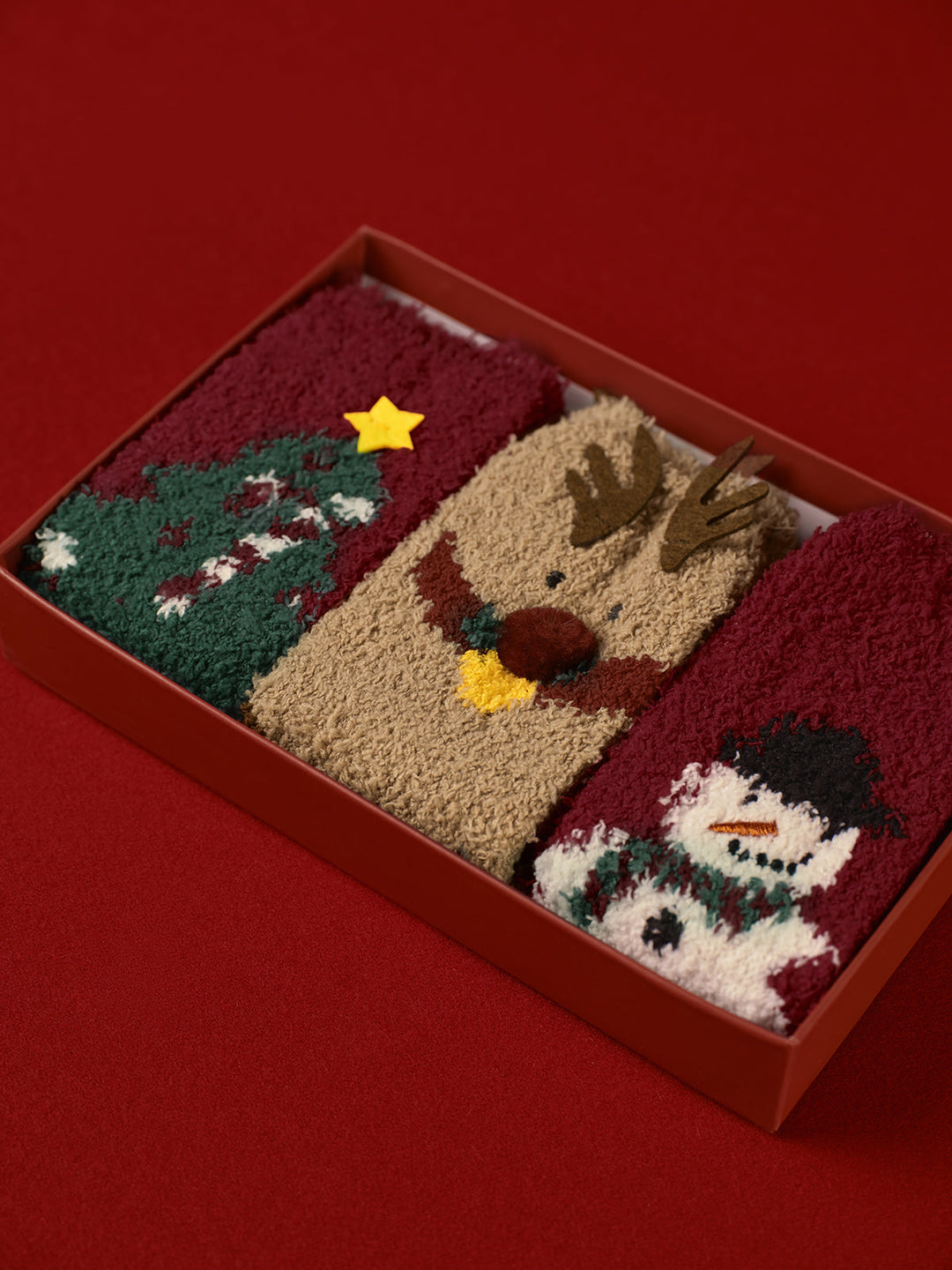 Drune | 3er Pack Weihnachts-Korallenvelours-Socken mit Box