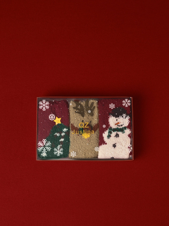 Drune | 3er Pack Weihnachts-Korallenvelours-Socken mit Box
