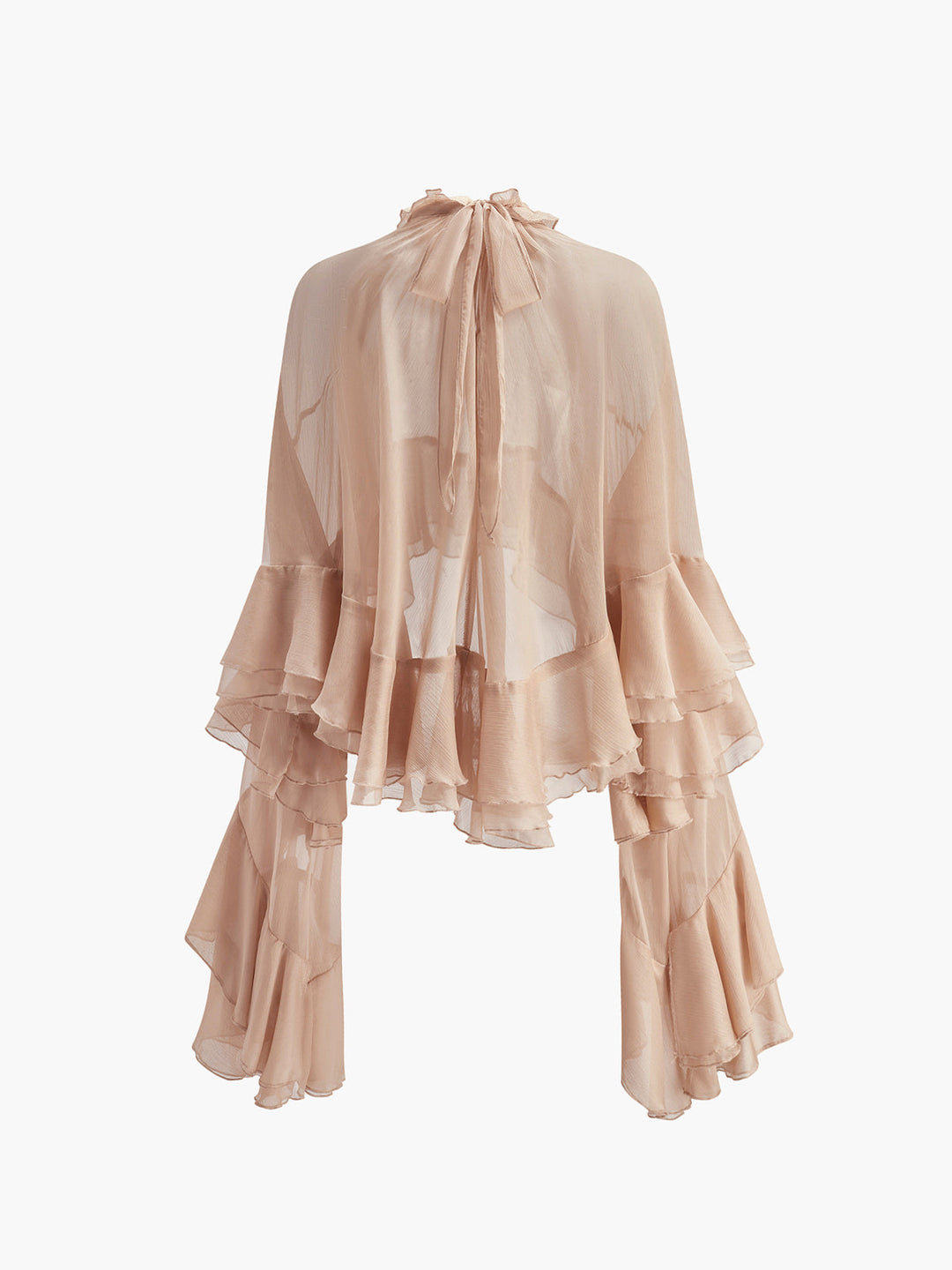 Drune | Durchsichtige Turtleneck Rüsch Chiffon Bluse
