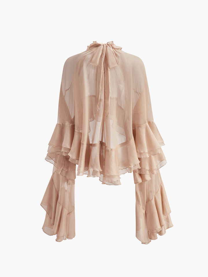Drune | Durchsichtige Turtleneck Rüsch Chiffon Bluse