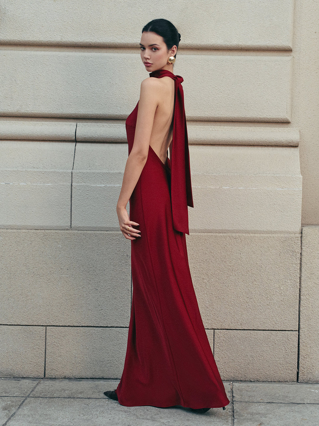Drune | Offene Rücken Satin Halter Kleid