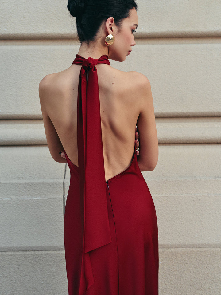 Drune | Offene Rücken Satin Halter Kleid