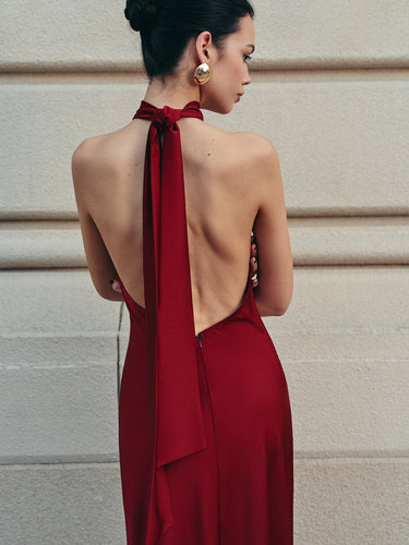 Drune | Offene Rücken Satin Halter Kleid